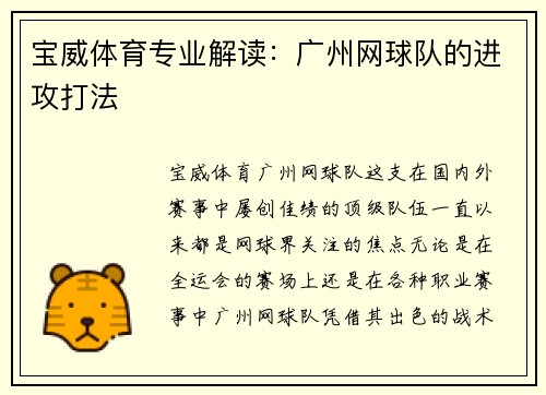 宝威体育专业解读：广州网球队的进攻打法